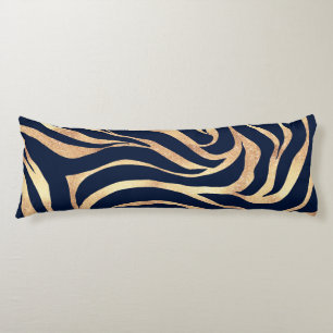 Coussins Longs Elégant bleu marine Gold Zebra Imprimer