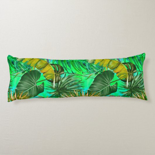 Coussins Longs Élégant feuille vert tropical jaune motif (Dos)