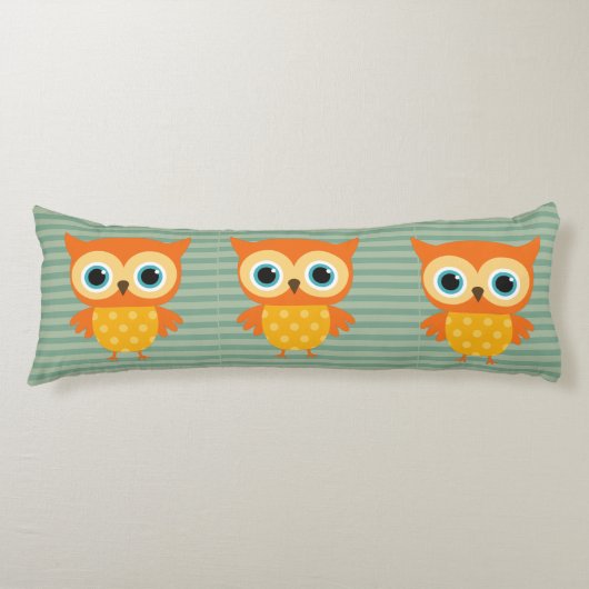 Coussins Longs Élégant jaune hiboux vert lignes enfants (Devant)