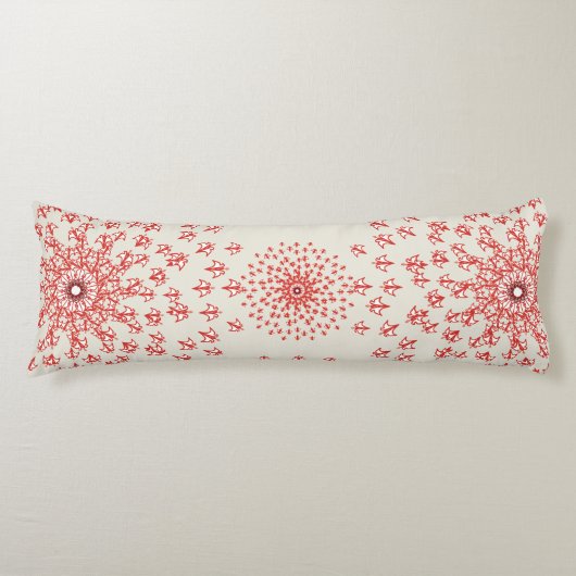 Coussins Longs Élégant Mandala Géométrique Rouge Textile de Lit & (Devant)
