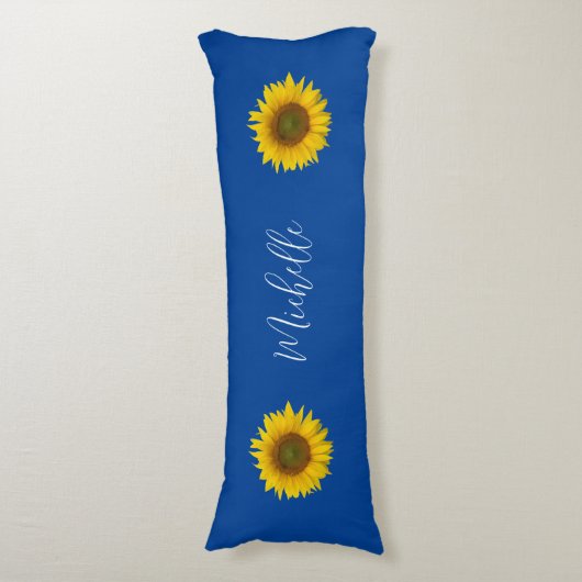 Coussins Longs Élégant Monogramme Bleu Fleurs de soleil Jaunes (Devant (Vertical))