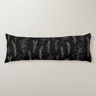 Coussins Longs Élégant Motif Eucalyptus noir et blanc 