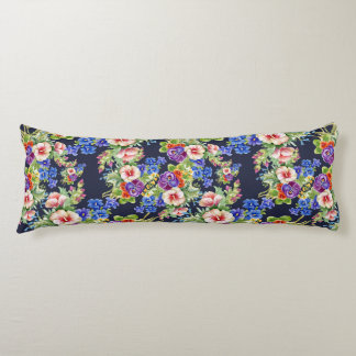 Coussins Longs Élégant motif floral rose jaune bleu feuillage