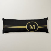 Coussins Longs Élégant or Monogramme personnalisé sur noir (Dos)