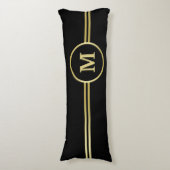 Coussins Longs Élégant or Monogramme personnalisé sur noir (Devant (Vertical))