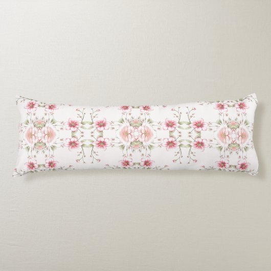 Coussins Longs Elegant Pink White Floral Body Pillow (Devant)