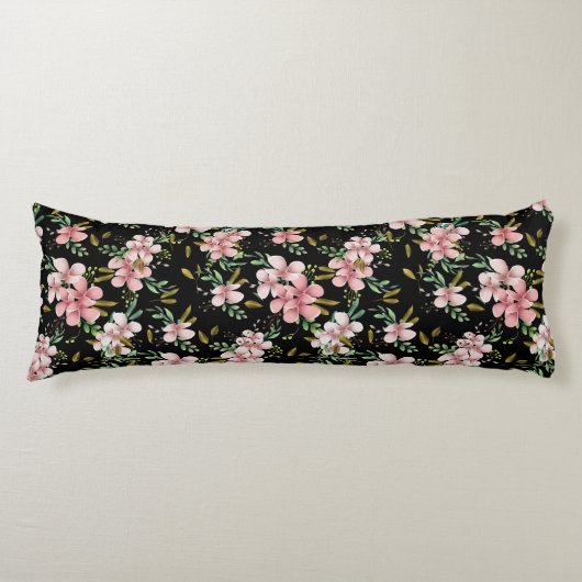 Coussins Longs Elégant rose Aquarelle Florale Noir Botanique (Devant)