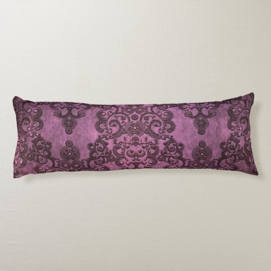Coussins Longs Élégant Rustique Perturbé Purple Damask Modèle (Dos)