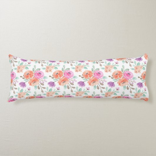 Coussins Longs Elégante Aquarelle rose orange violet Floral blanc (Devant)