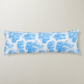 Coussins Longs Élégante toile de Jouy bleue turquoise (Dos)