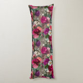 Coussins Longs Élégantes fleurs roses grises (Dos (Vertical))