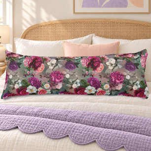 Coussins Longs Élégantes Fleurs Sauvages Aquarelle Rose Gris