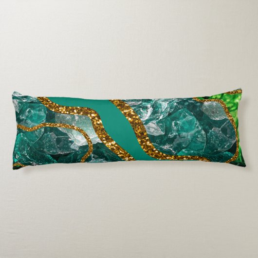 Coussins Longs Emerald Green & Gold Agate Parties scintillant (Dos)