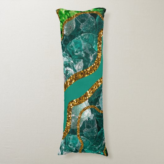 Coussins Longs Emerald Green & Gold Agate Parties scintillant (Devant (Vertical))