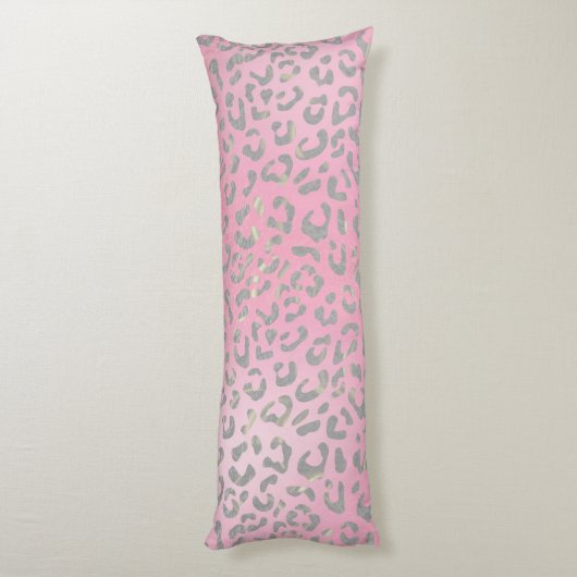 Coussins Longs Empreinte de léopard d'argent Pastel Pink (Dos (Vertical))