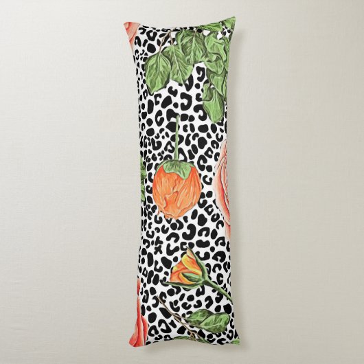 Coussins Longs Empreinte de léopard tendance Chic Orange Rose Flo (Dos (Vertical))
