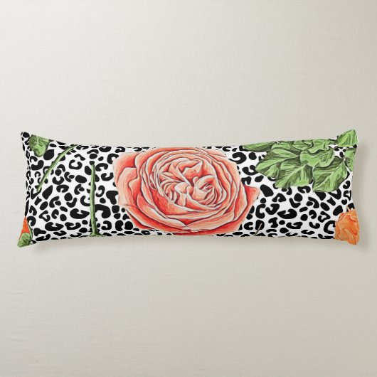 Coussins Longs Empreinte de léopard tendance Chic Orange Rose Flo (Devant)