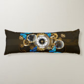 Coussins Longs Engrenages à vapeur et papillons bleus (Devant)