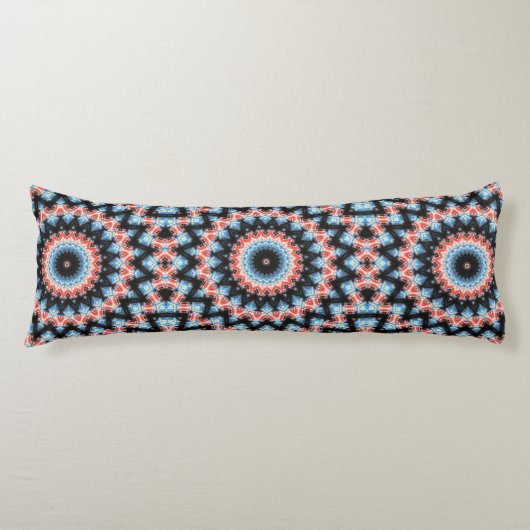 Coussins Longs Étoile de mandala noire, bleue et rouge (Devant)