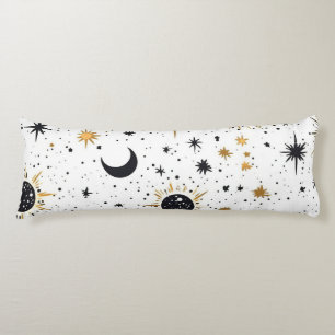 Coussins Longs Étoiles célestes de soleil céleste noir et or