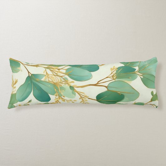 Coussins Longs Eucalyptus Feuille Green et Gold Design (Devant)