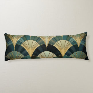 Coussins Longs Eventails Art Déco - Or sur Émeraude