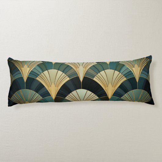 Coussins Longs Eventails Art Déco - Or sur Émeraude (Dos)