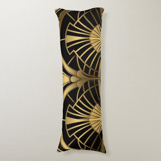 Coussins Longs Éventails Gatsby - Noir et Or Art Déco (Devant (Vertical))