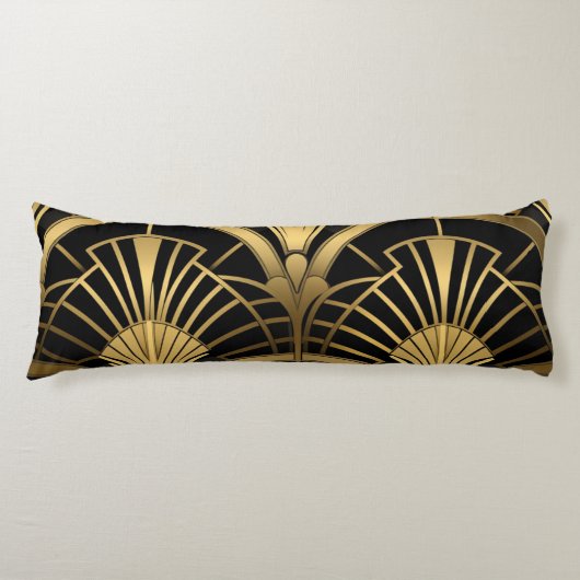 Coussins Longs Éventails Gatsby - Noir et Or Art Déco (Devant)