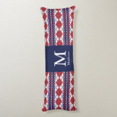 Coussins Longs Fair Isle Jacquard rouge et bleu Monogramme (Dos (Vertical))