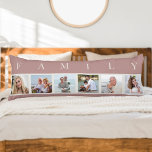 Coussins Longs FAMILLE Photo Collage 6 Photo Oreiller rose corps<br><div class="desc">Coussin long personnalisé avec le mot FAMILY écrit au-dessus de vos photos. Le modèle photo est configuré pour vous pour ajouter 6 de vos photos préférées, qui sont affichées en format carré dans un style simple, style bande, collage photo. Cette pièce de maison élégante et élégante, à la palette de...</div>