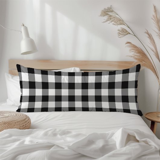 Coussins Longs Farmhouse Black White Rustic Gingham Check Plaid