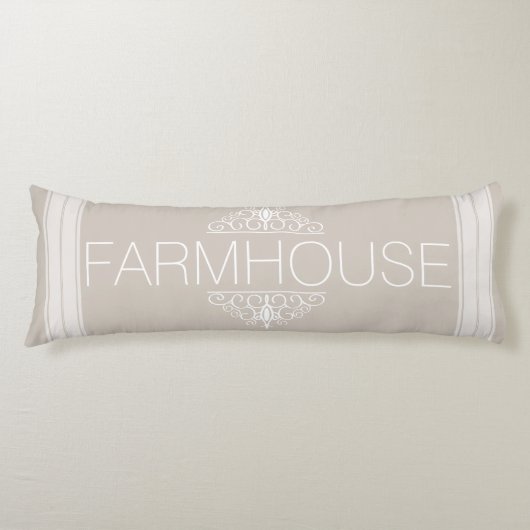 Coussins Longs Farmhouse Classic Taupe & White Stripes Nom de fam (Devant)