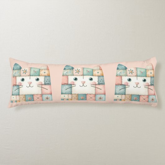 Coussins Longs Fausse Maison de Chat au Patchwork Pastel (Devant)