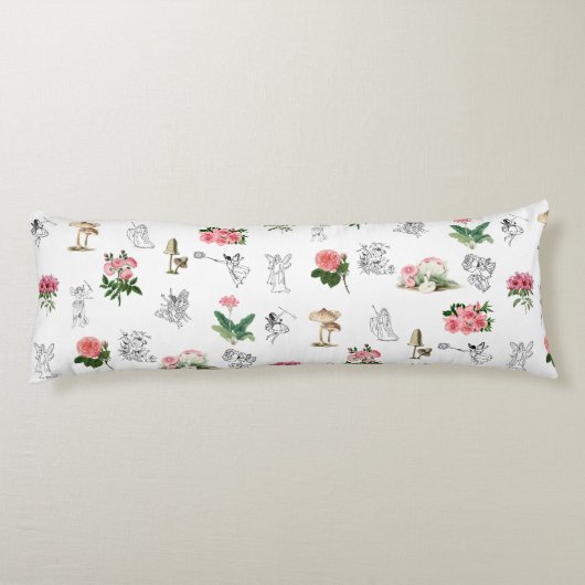 Coussins Longs Fées Rose Floral & Champignons Motif de fées (Dos)