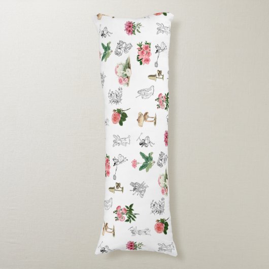 Coussins Longs Fées Rose Floral & Champignons Motif de fées (Devant (Vertical))
