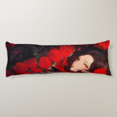 Coussins Longs Femme Anime et Fleurs Rouges (Dos)