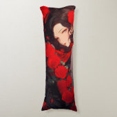 Coussins Longs Femme Anime et Fleurs Rouges (Devant (Vertical))