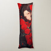 Coussins Longs Femme Anime et Fleurs Rouges (Dos (Vertical))