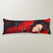 Coussins Longs Femme Anime et Fleurs Rouges (Devant)