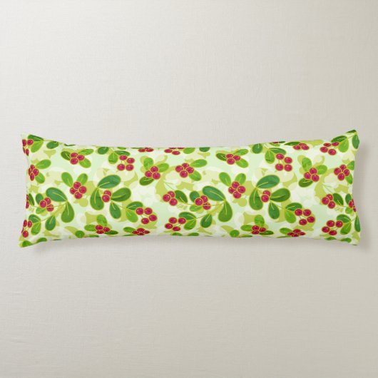 Coussins Longs Festive Motif de fruits de canneberge, vert (Devant)