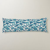 Coussins Longs Feuilles Abstraits blancs et bleus | Motif côtier (Dos)