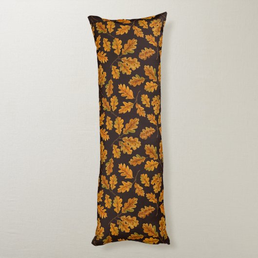 Coussins Longs Feuilles de chêne automnal sur brun foncé (Dos (Vertical))
