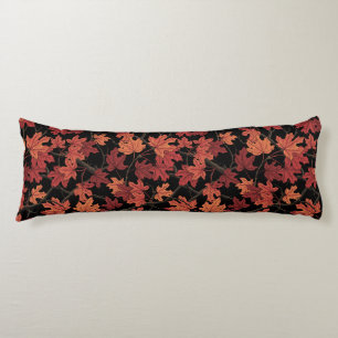 Coussins Longs Feuilles d'érable rouges d'automne sur fond noir