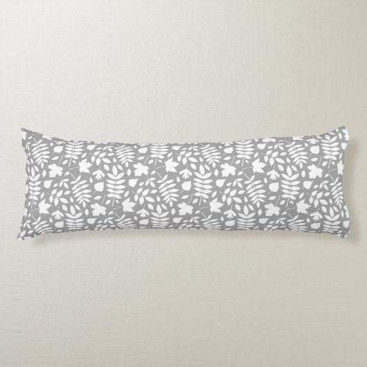 Coussins Longs Feuilles tombés Motif Rpt blanc sur gris (Devant)