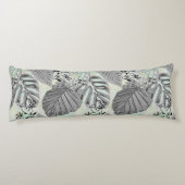 Coussins Longs Feuilles tropicaux gris et fleurs. (Dos)