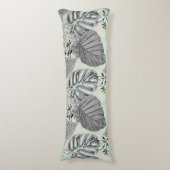 Coussins Longs Feuilles tropicaux gris et fleurs. (Devant (Vertical))