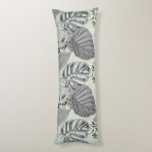 Coussins Longs Feuilles tropicaux gris et fleurs. (Dos (Vertical))