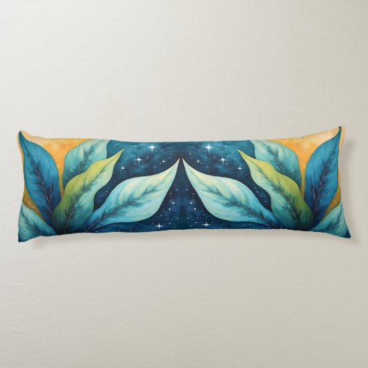 Coussins Longs Feuilles Vertes Bleues Soleil et Étoiles (Dos)