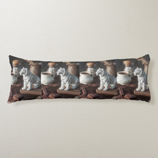 Coussins Longs Figurine de Tigre Blanc – Chocolat Rustique & Café (Devant)